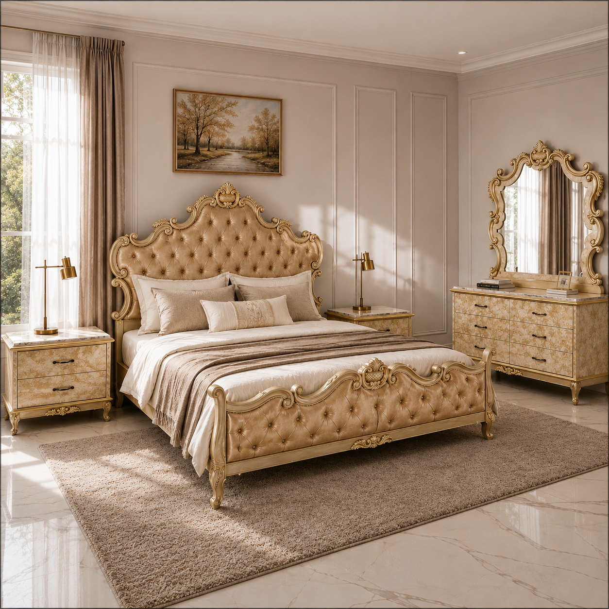 Luxurious Golden King Style Bed - HCR19