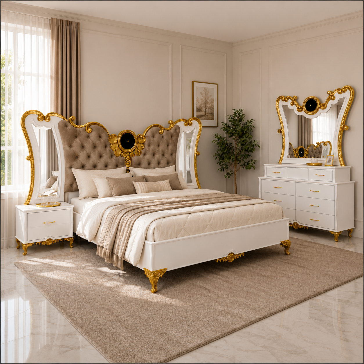 Elegant & Stylish White Bed Set- HCR07
