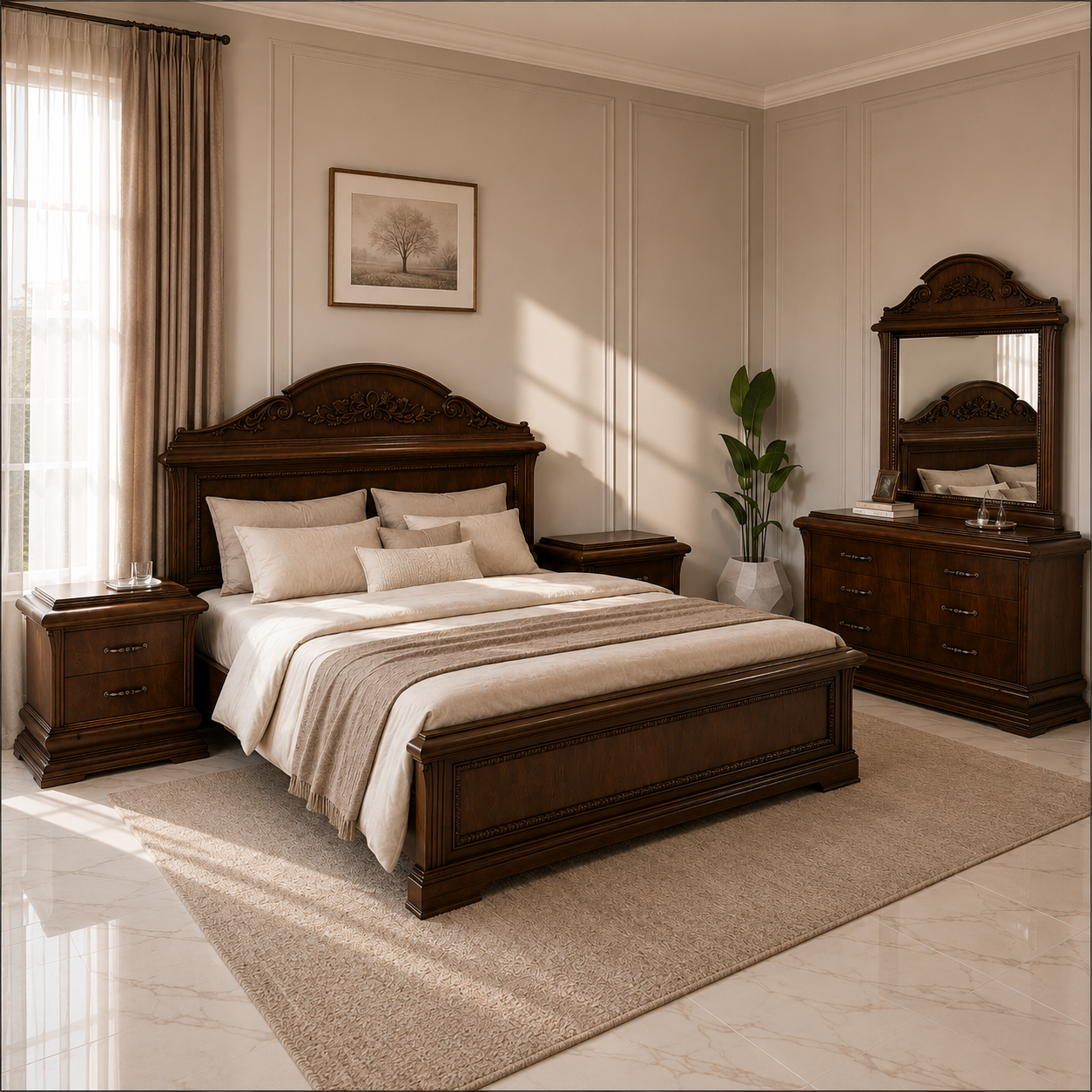 Heritage Oak Sculpted Bed Suite