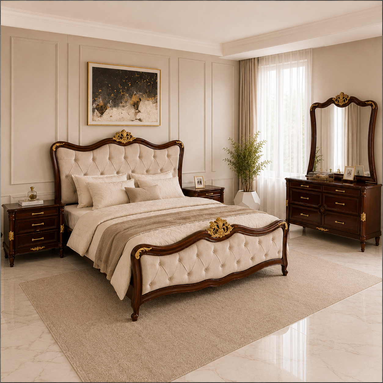 Royal Tufted Wooden Bedroom Set - Ak33