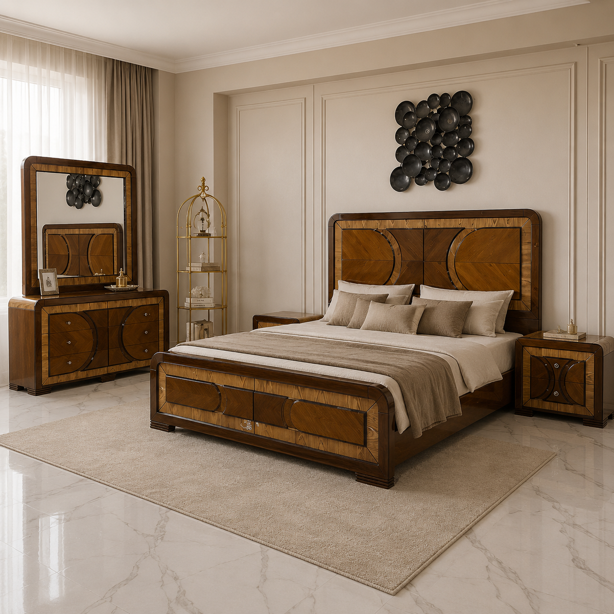 Elegant modern bed  set with warm tones - Ak37