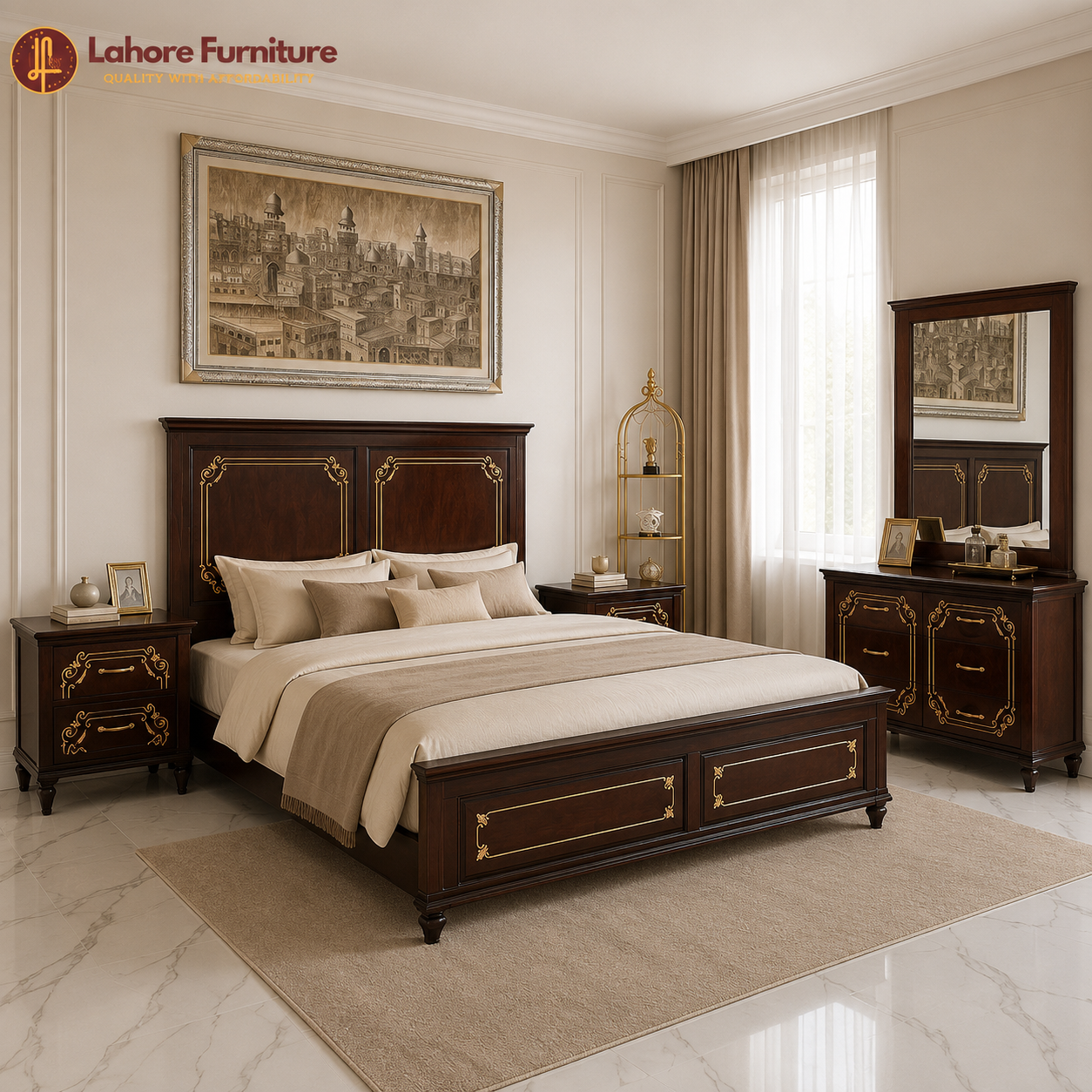 Elegant with classic wood accents Bed Set -  AS41