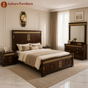 Classic Walnut Gold Inlay  Bed Set - As38