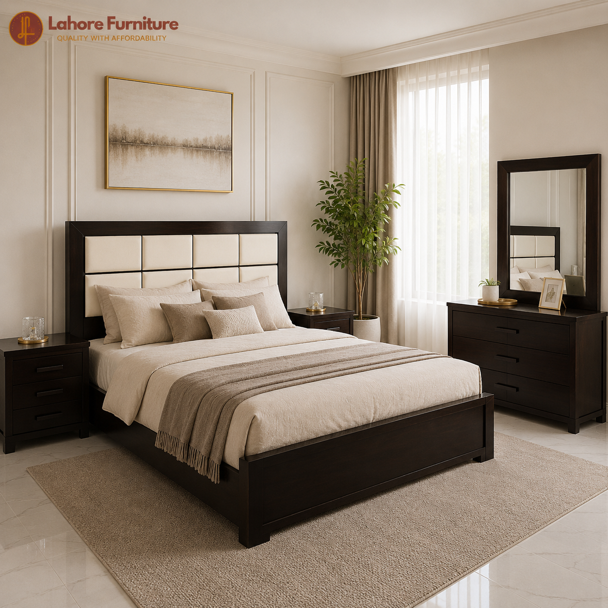 Modern Dark Brown Wooden Bedroom Set  - AS18
