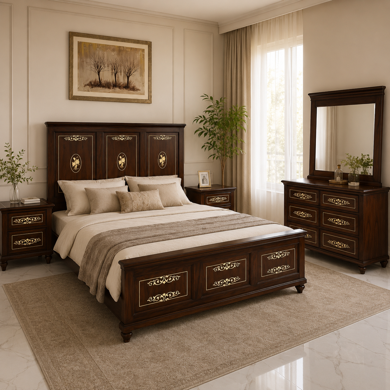 Classic Walnut Wooden Bedroom Set with Dresser -As44