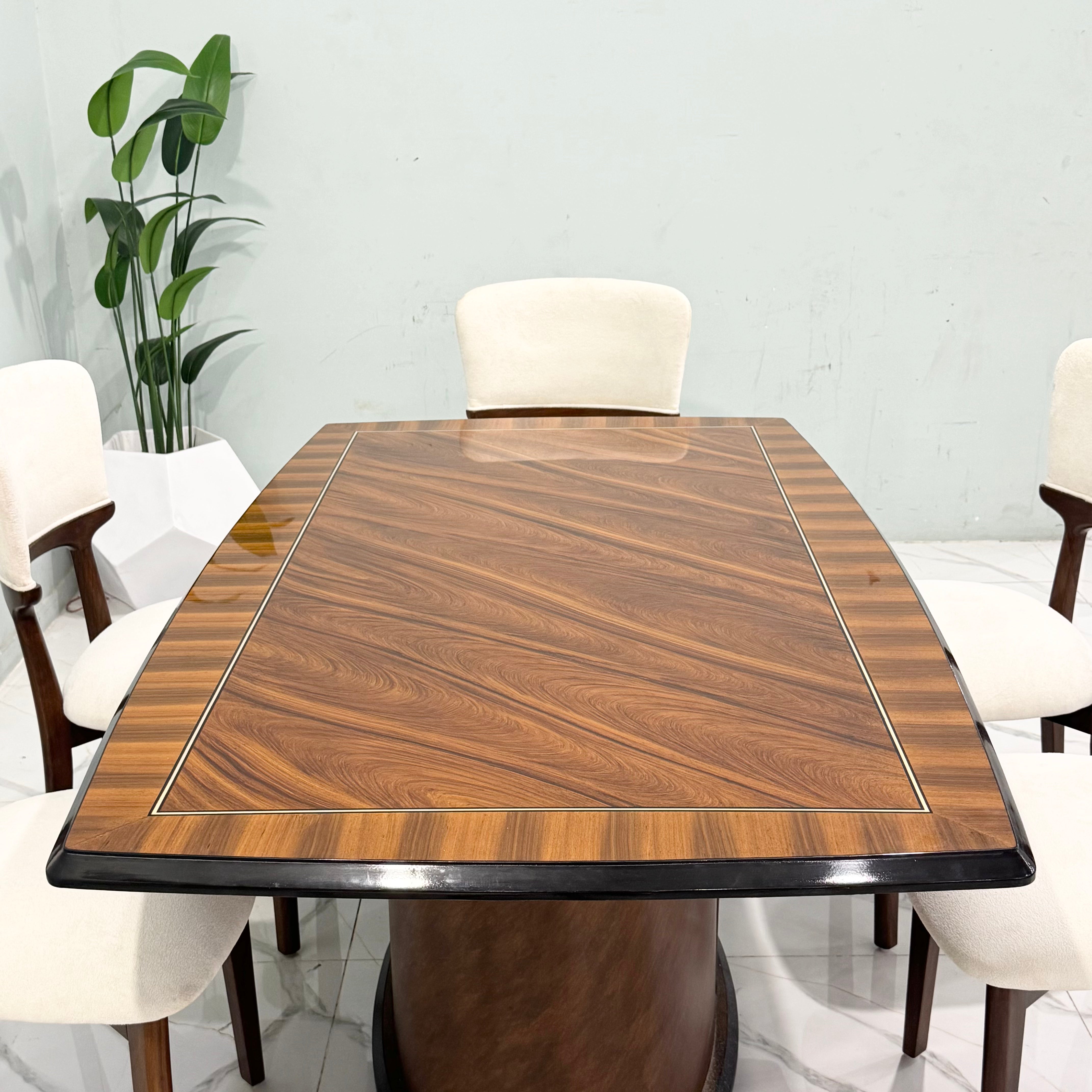 Modern Luxury Wood Dining Table Set with 6 Cream Chairs -  sd03
