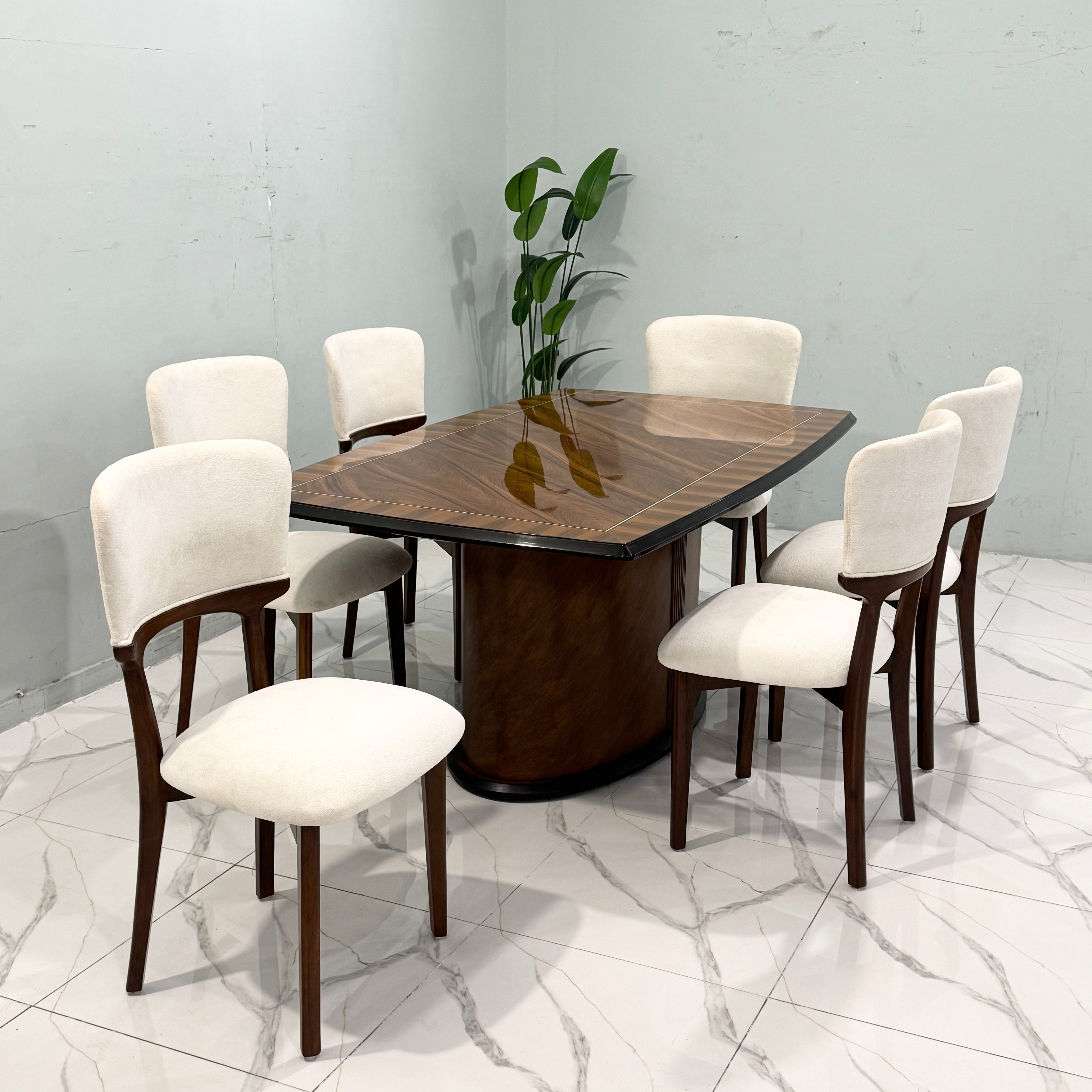 Modern Luxury Wood Dining Table Set with 6 Cream Chairs -  sd03