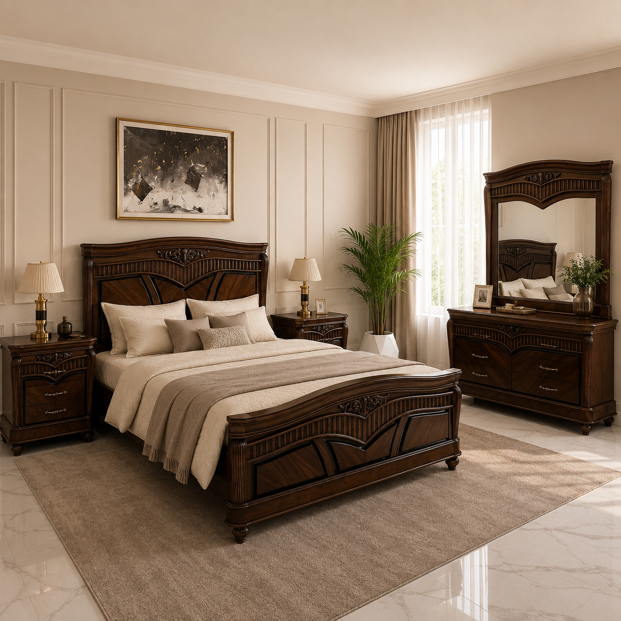 Heritage Sculpted Walnut Bed Suite