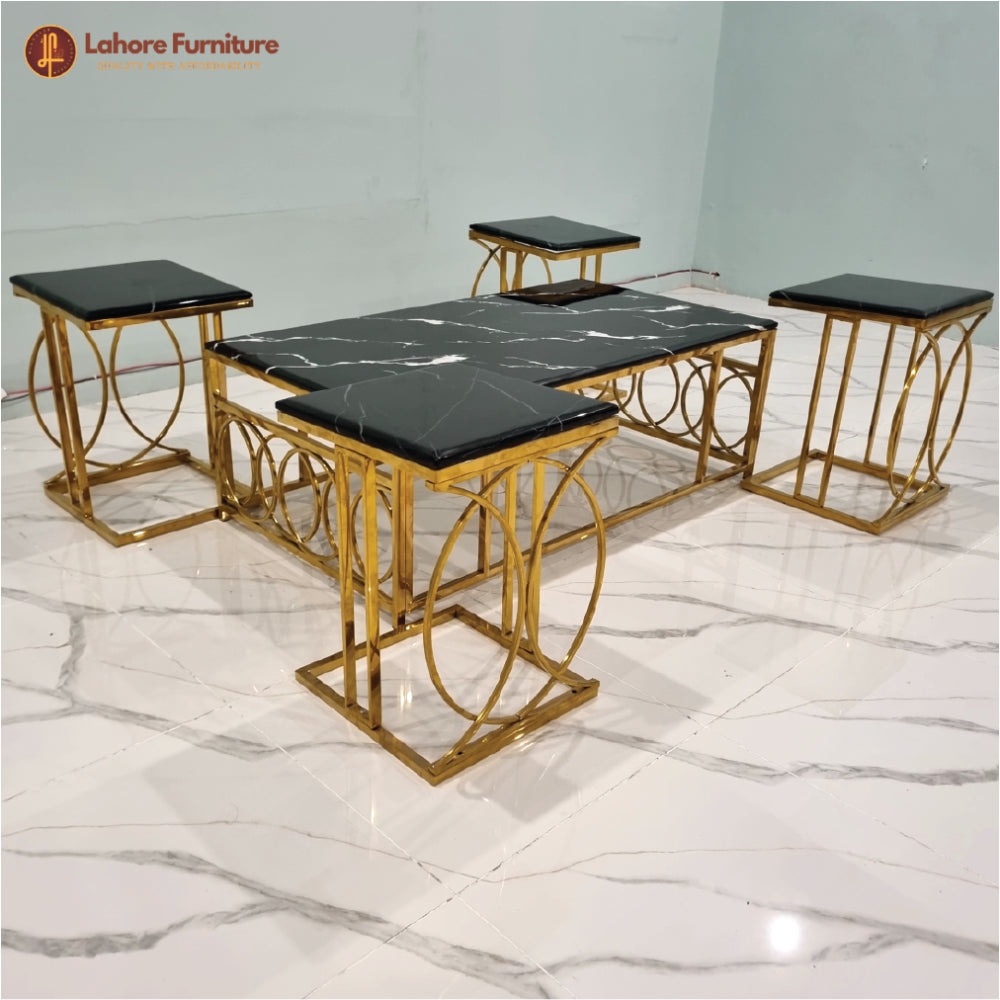 Marble Black Center Table 5 Piece Set