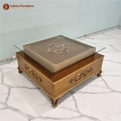 Top Glass Wooden Center Table # CT55