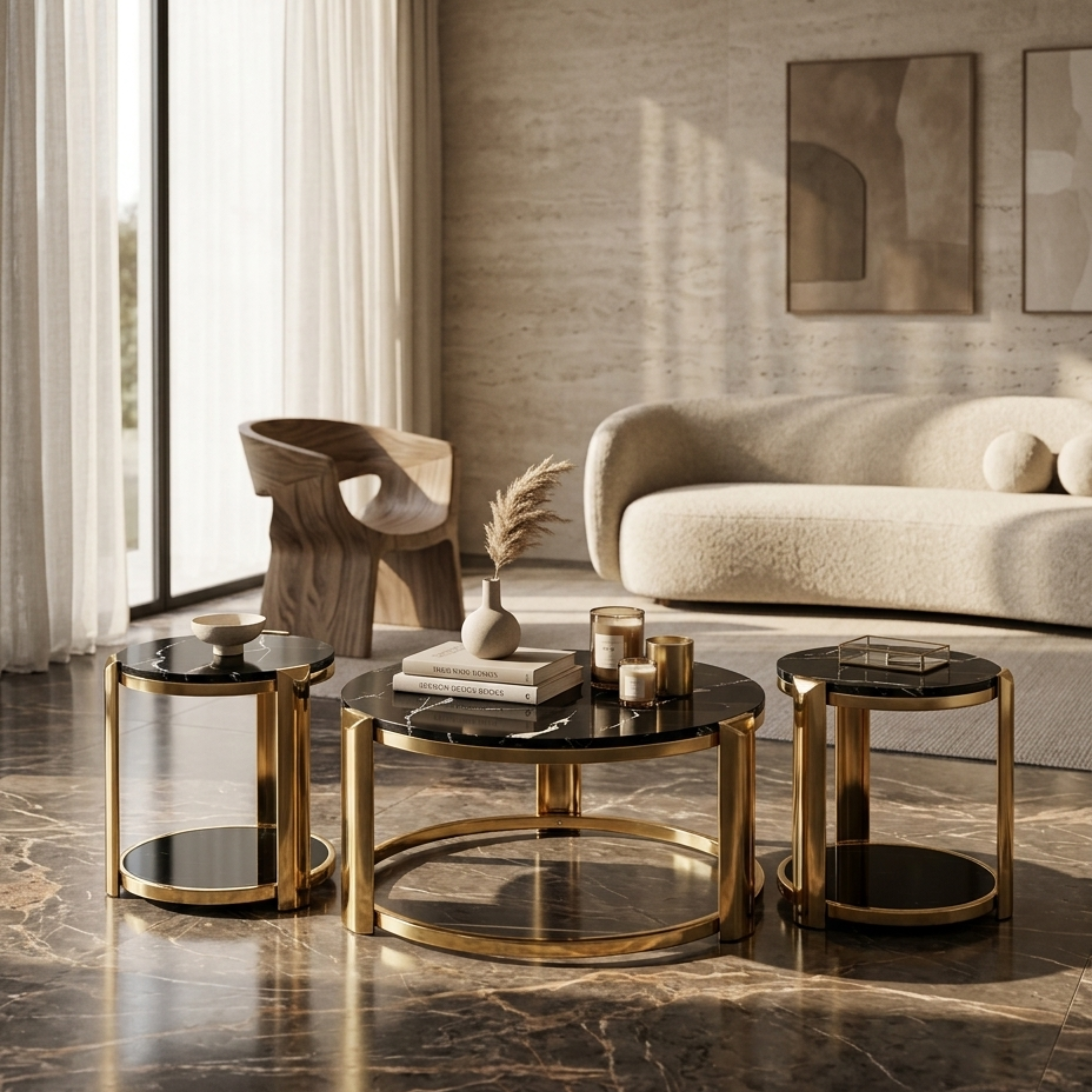 Gold Nesting Center  Table Trio