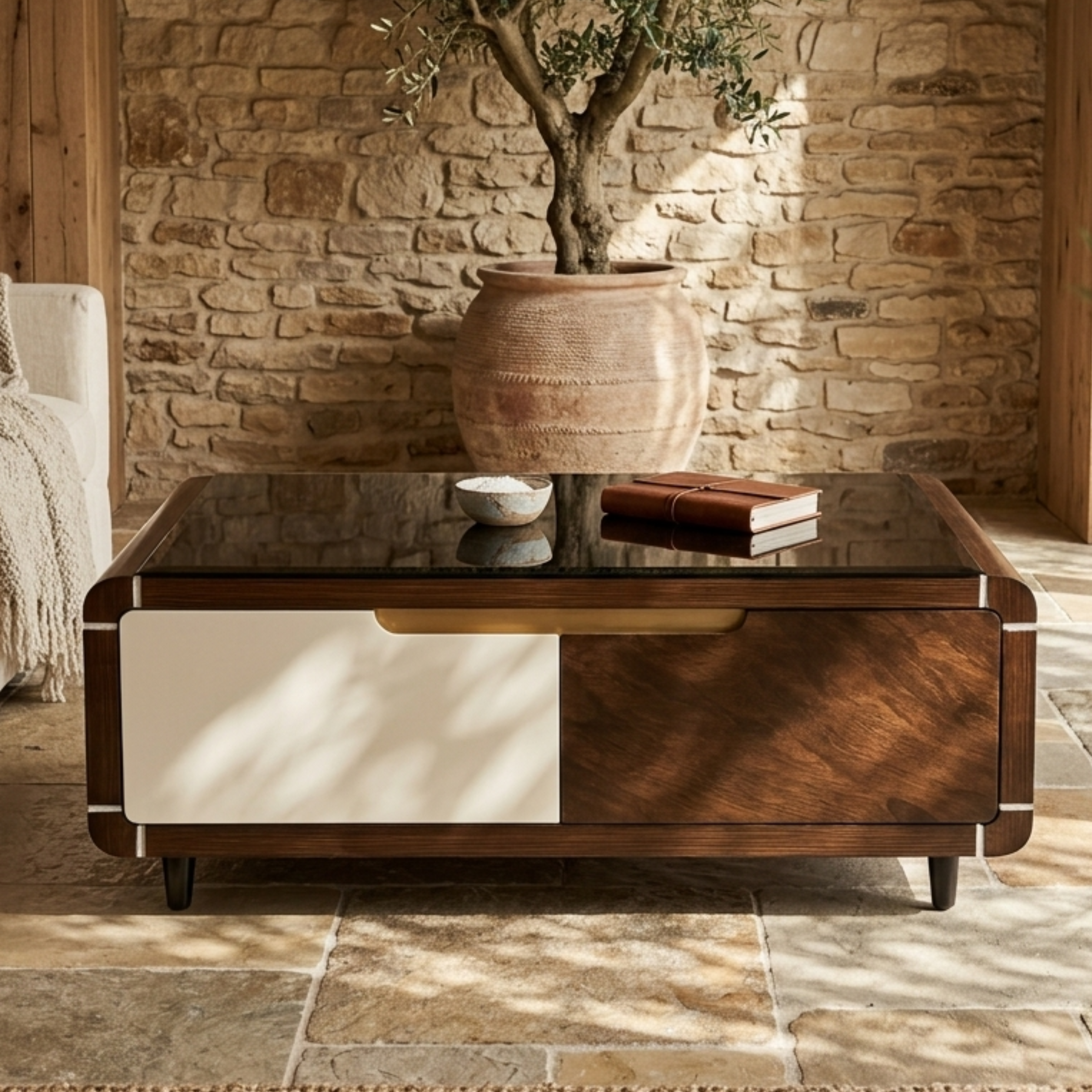 Modern Walnut & Marble Dual-Tone Center Table- Ct94 2.5/4