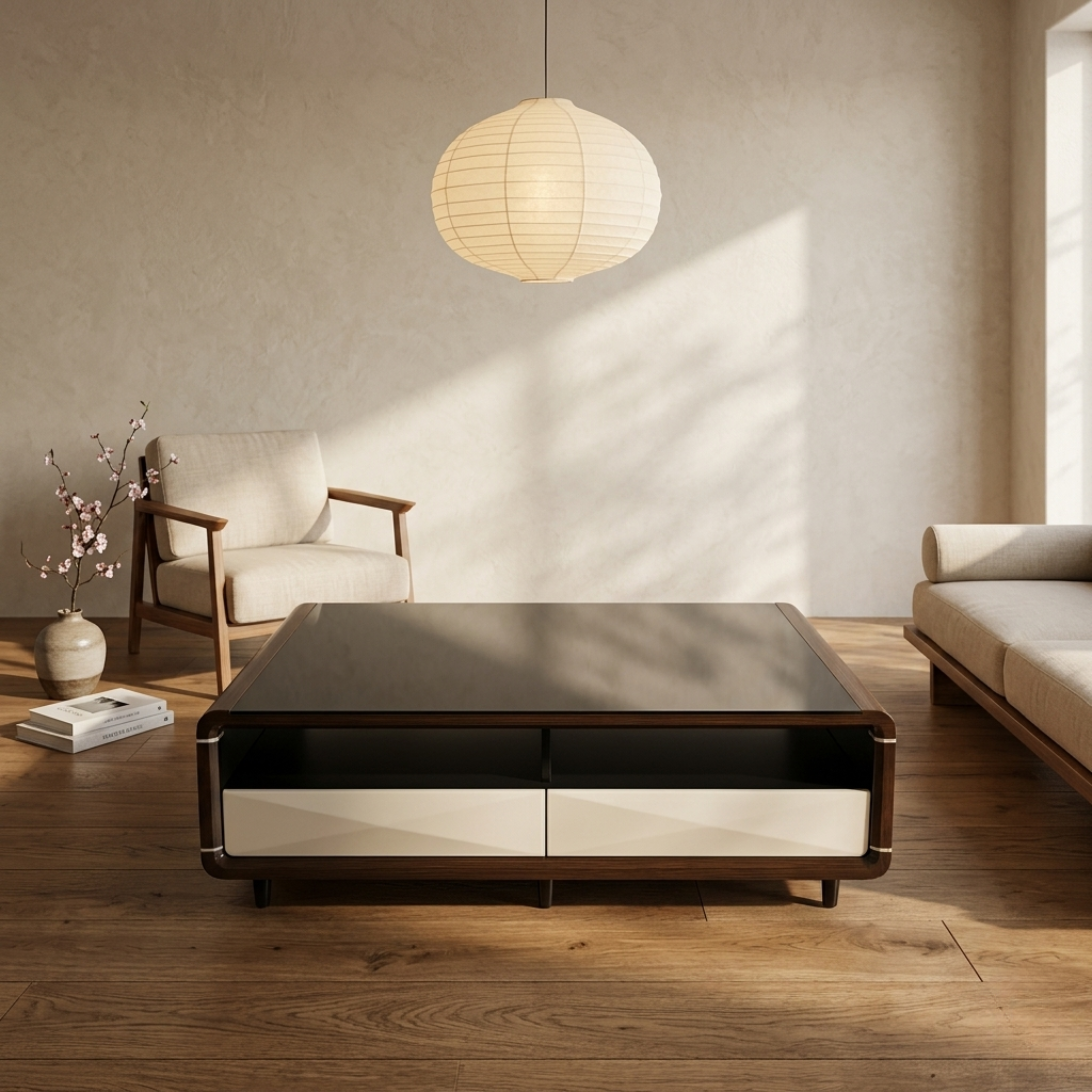 Modern Walnut and Cream Center Table with Storage - Ct 95. 3*5