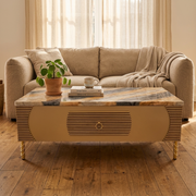 Luxe Fluted Gold Center Table with Stone Inlay - CT58