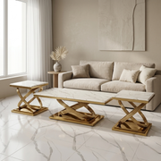 Helix Cross-Base Marble  Center  Table Collection (Set of 3)