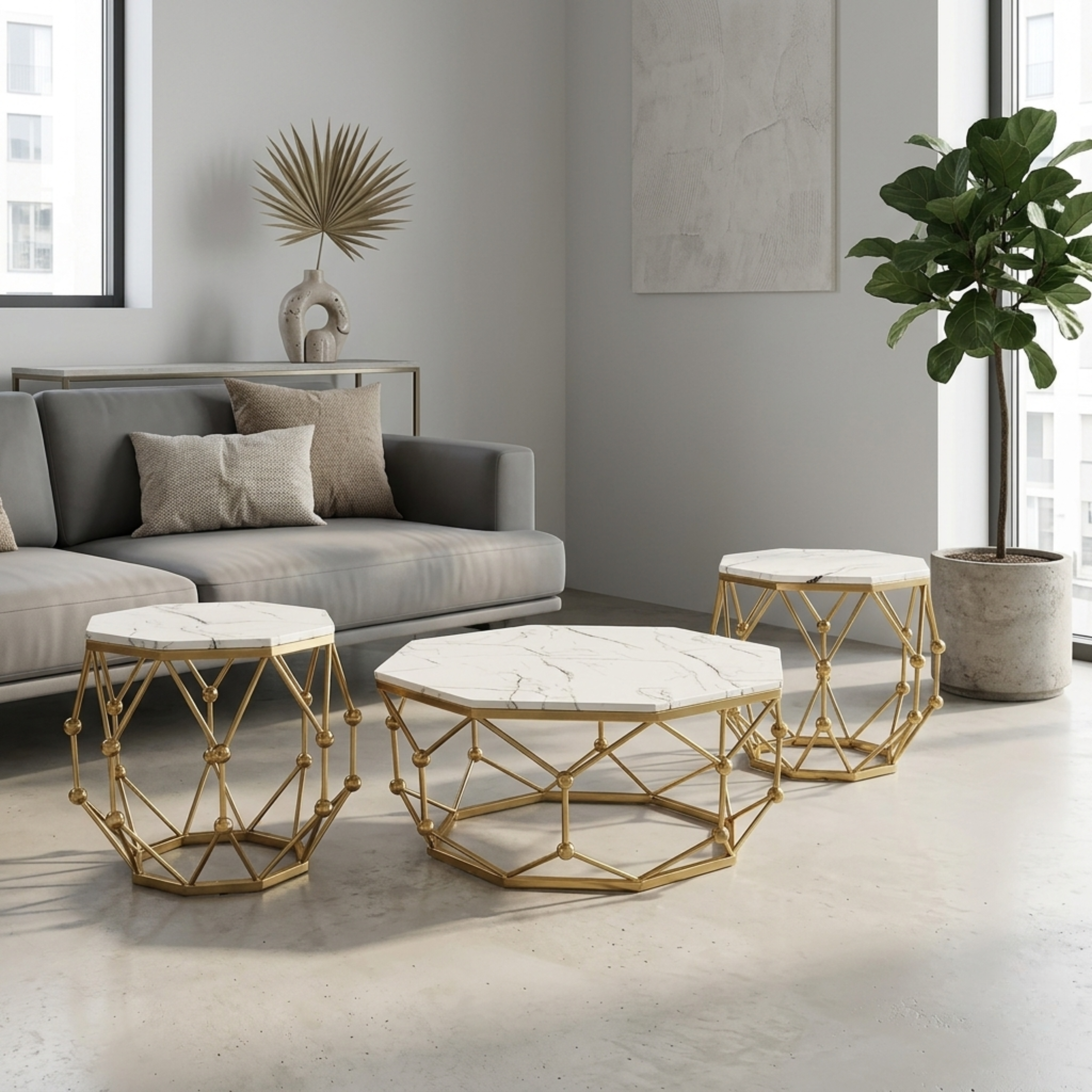 Glam White Marble Center & Side Table Trio