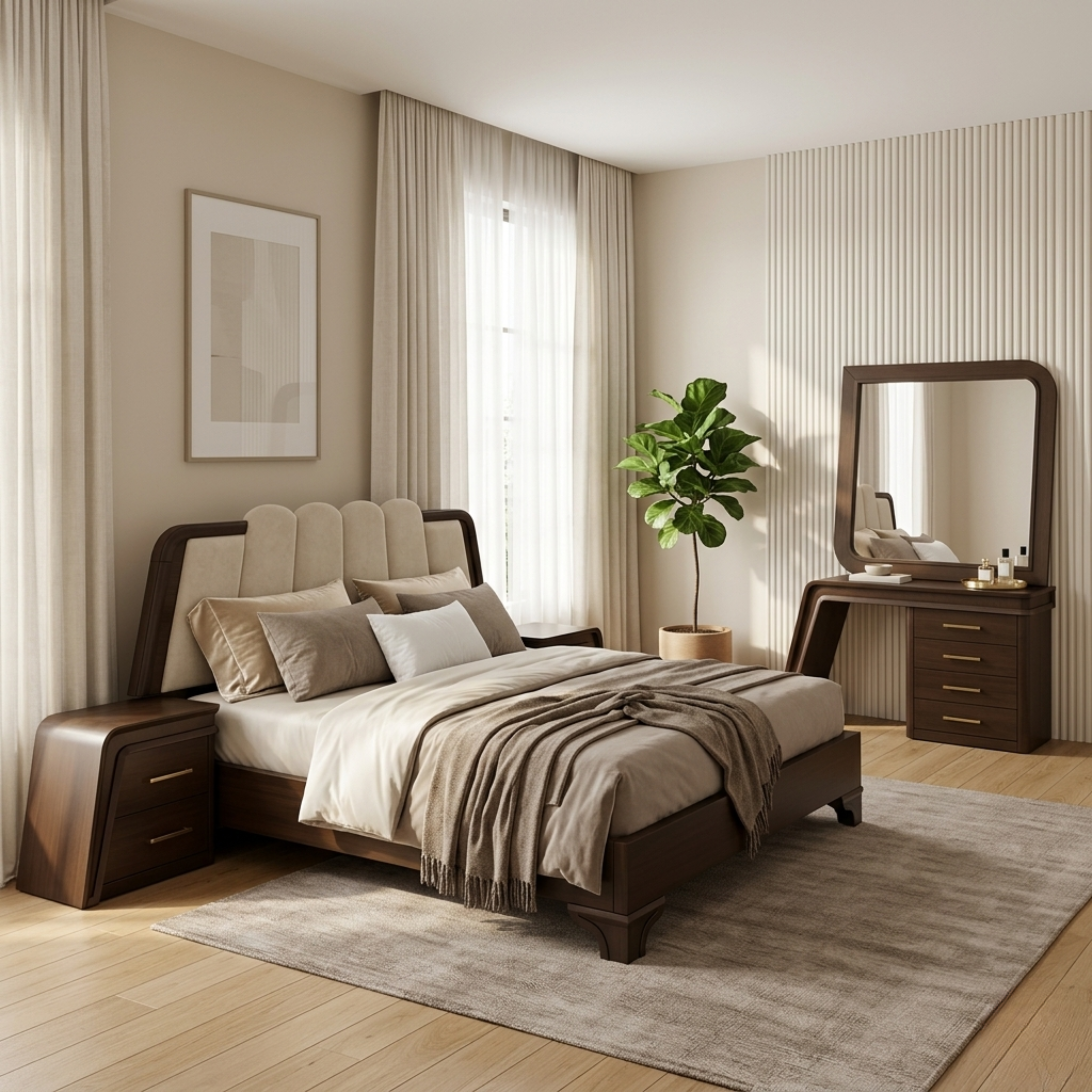 Premium Walnut Bed with Dressing Table - Ak03