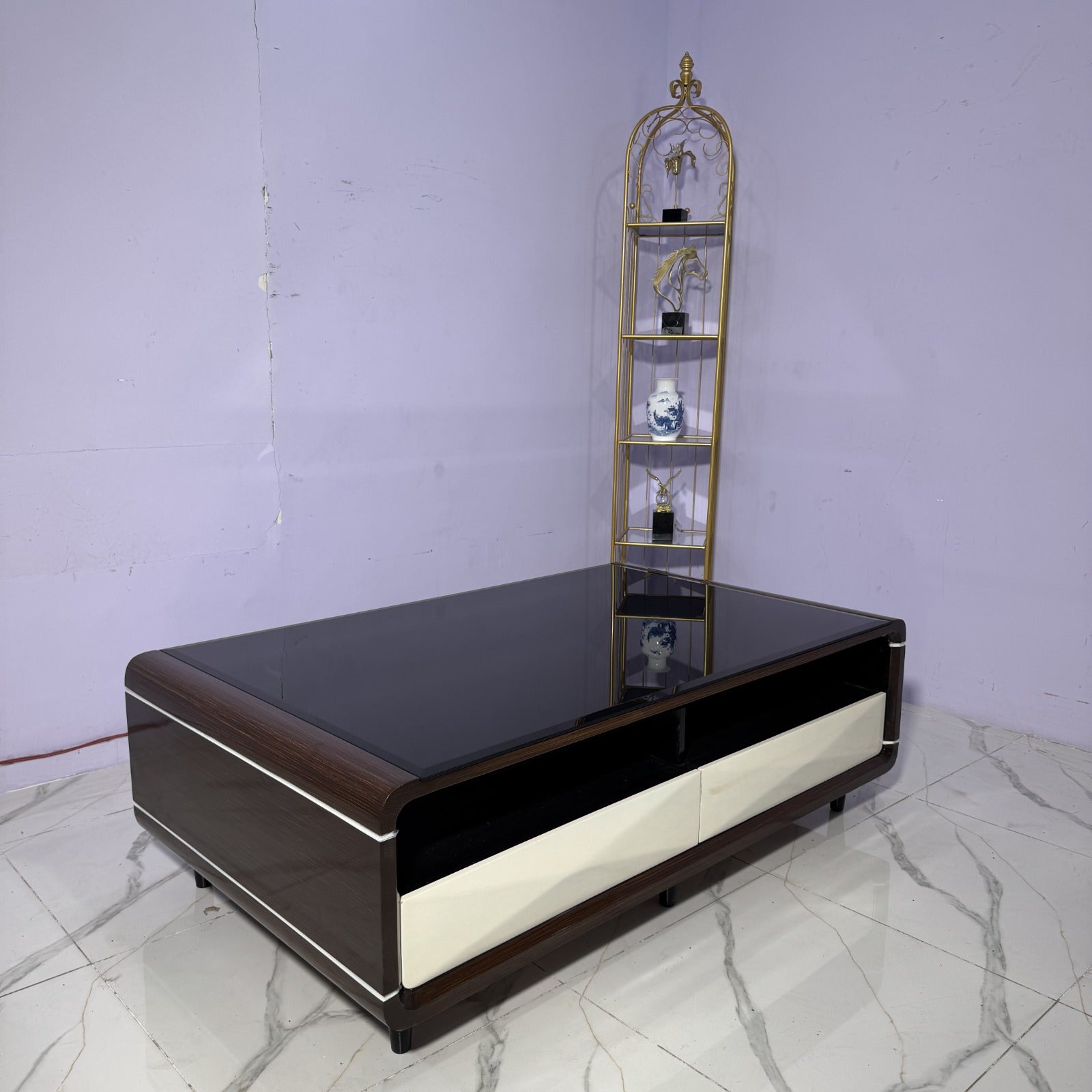 Modern Walnut and Cream Center Table with Storage - Ct 95. 3*5