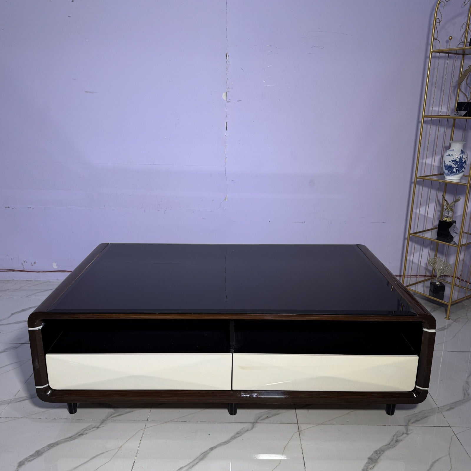 Modern Walnut and Cream Center Table with Storage - Ct 95. 3*5
