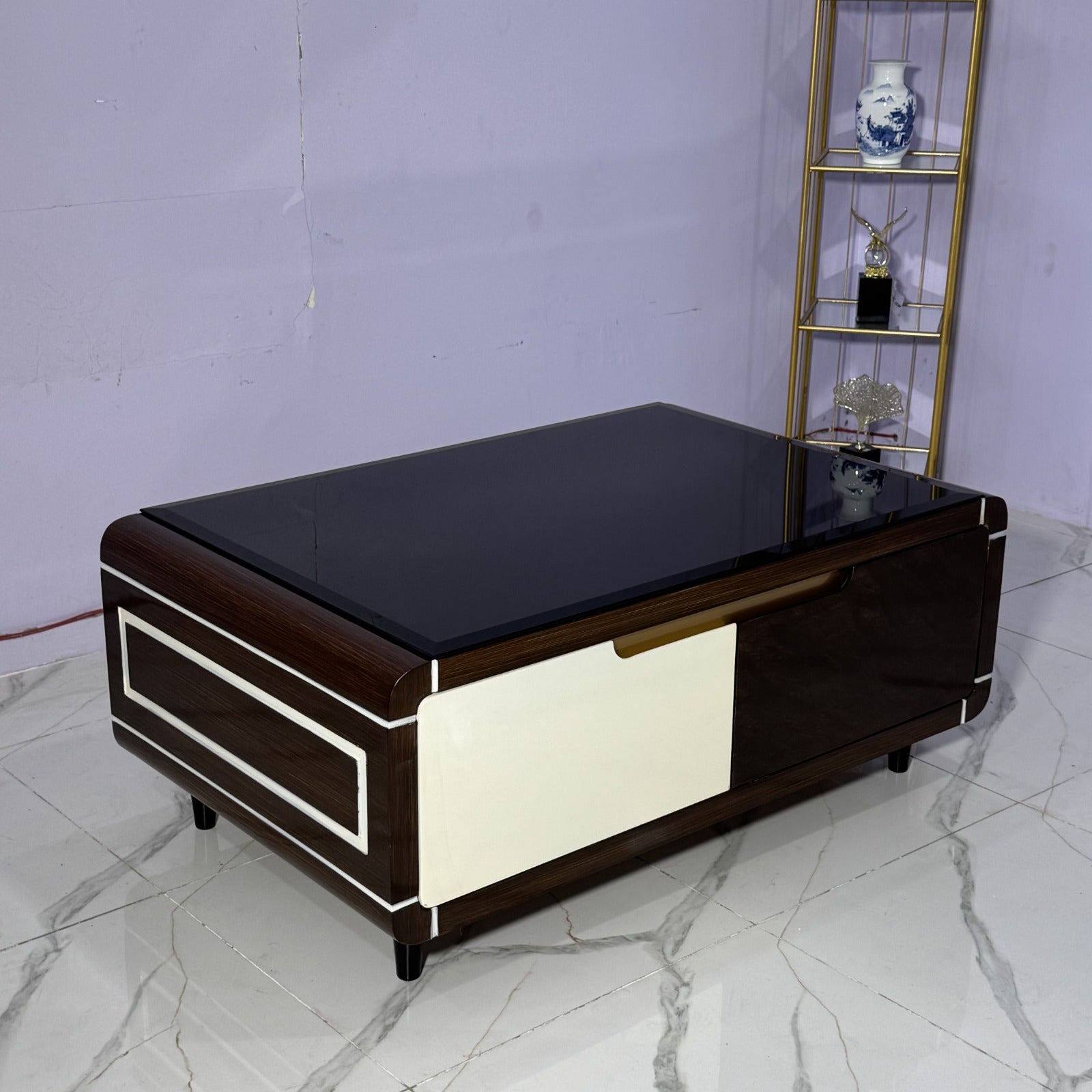 Modern Walnut & Marble Dual-Tone Center Table- Ct94 2.5/4